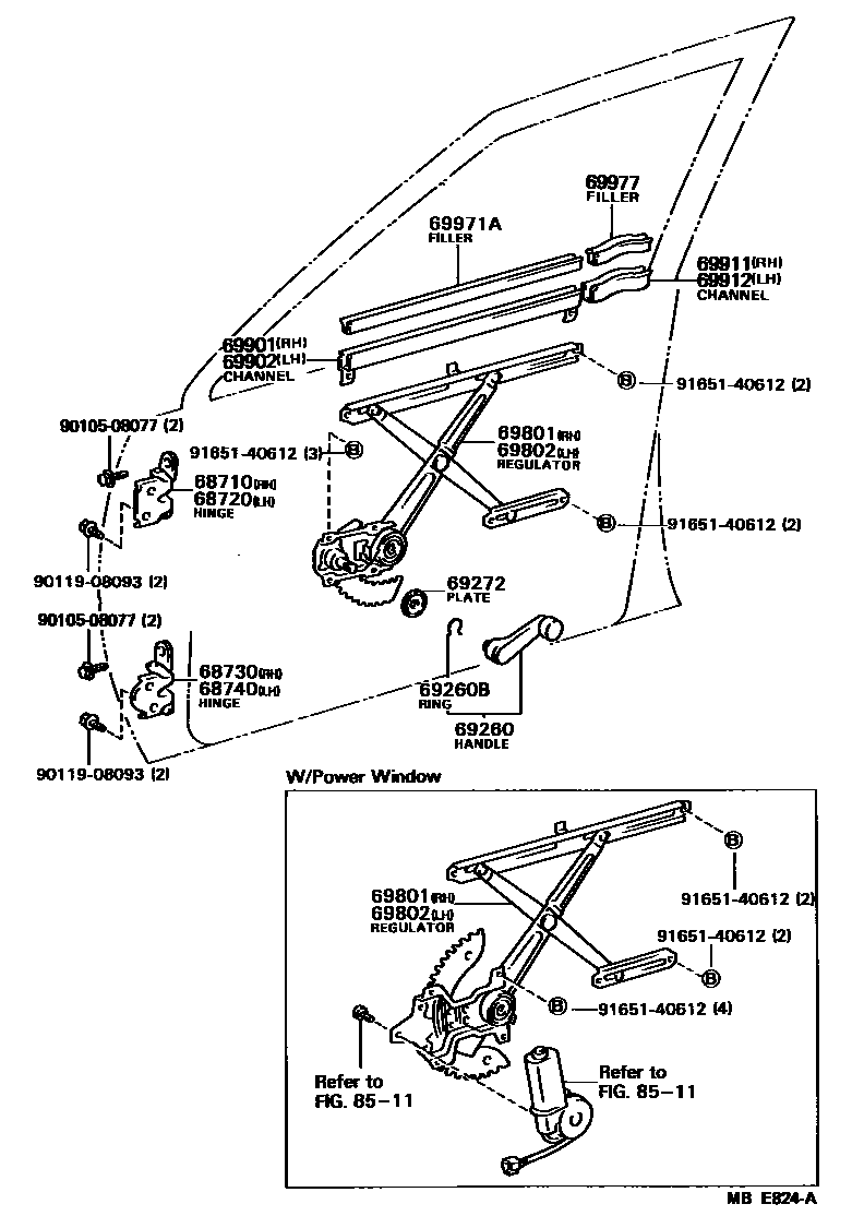 6704 — FRONT DOOR WINDOW REGULATOR & HINGE