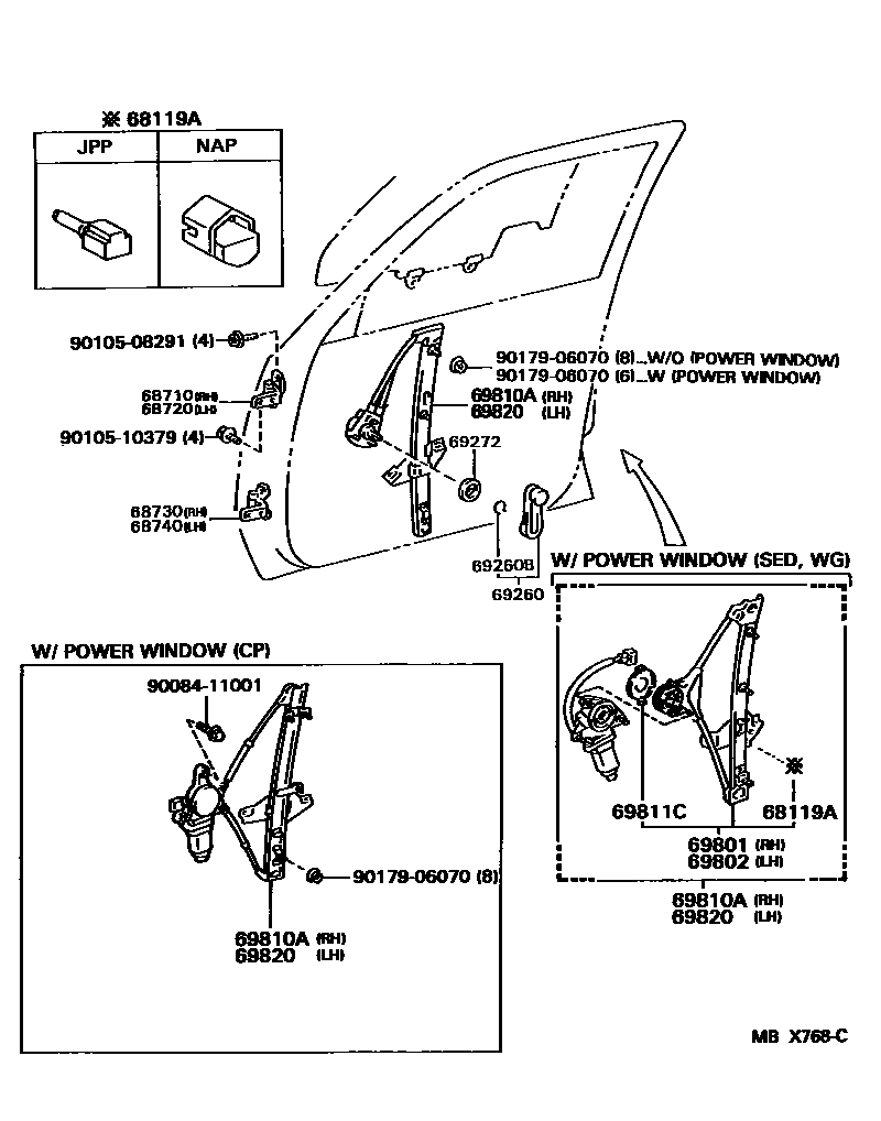 6704 — FRONT DOOR WINDOW REGULATOR & HINGE
