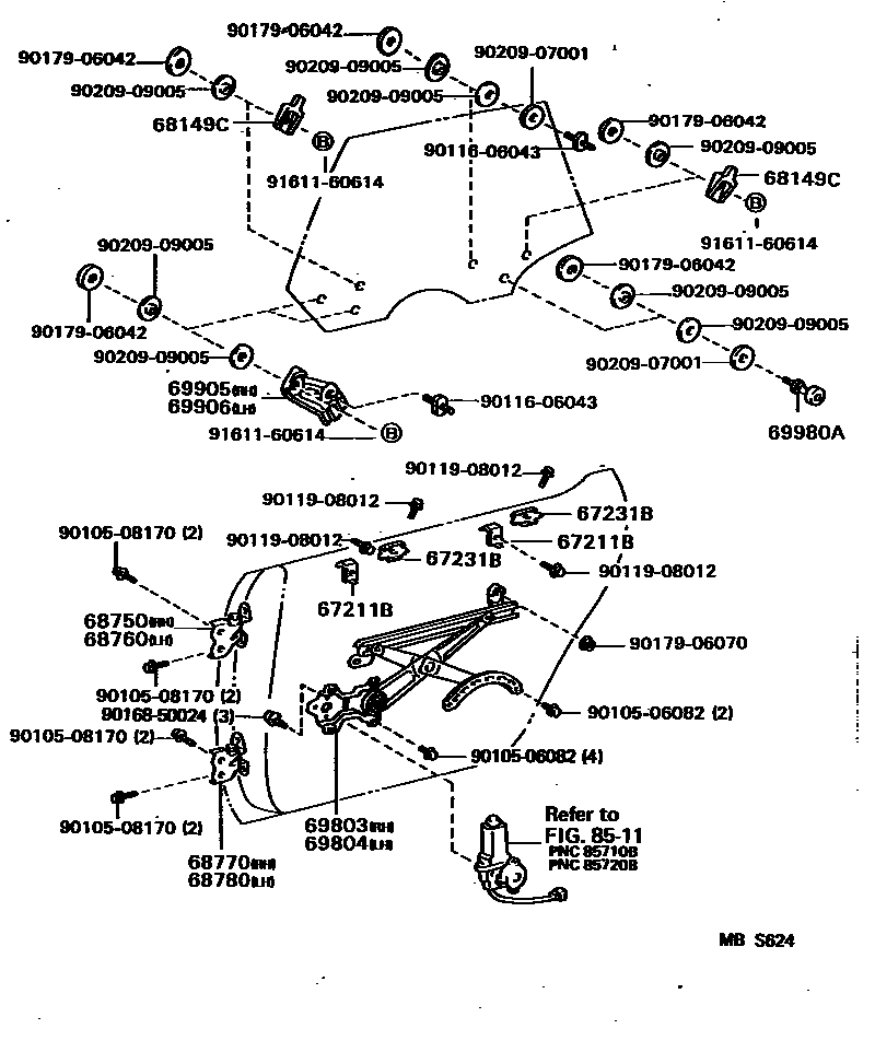 6707 — REAR DOOR WINDOW REGULATOR & HINGE