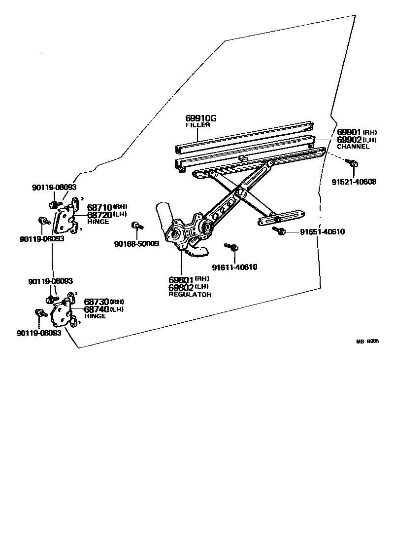 6704 — FRONT DOOR WINDOW REGULATOR & HINGE