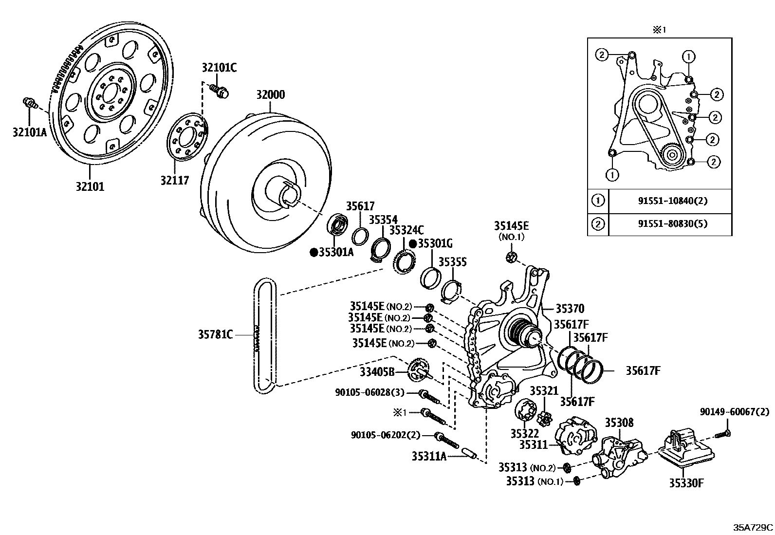 3502 — TORQUE CONVERTER, FRONT OIL PUMP & CHAIN (ATM)
