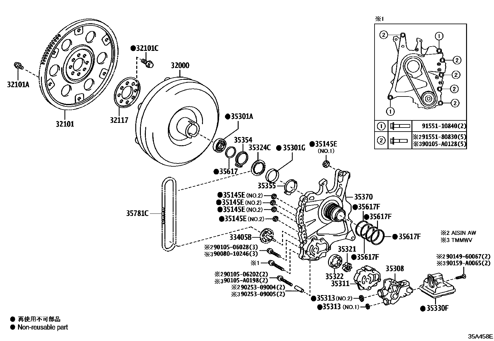 3502 — TORQUE CONVERTER, FRONT OIL PUMP & CHAIN (ATM)