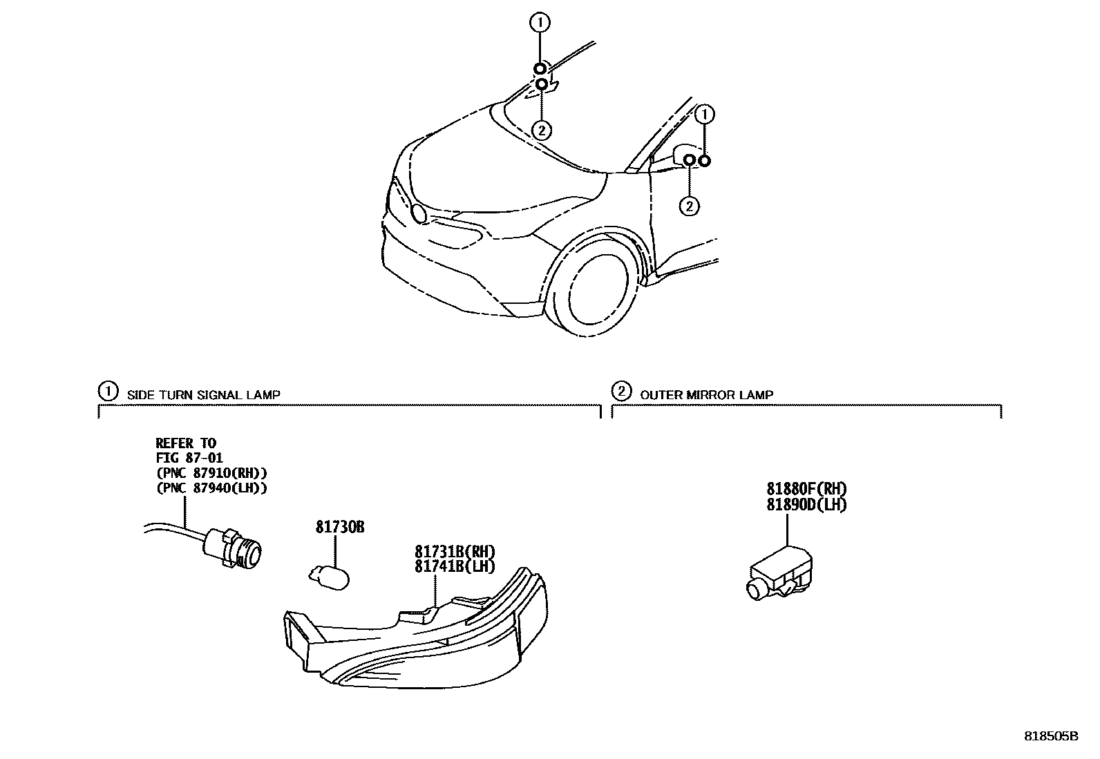 8106 — SIDE TURN SIGNAL LAMP & OUTER MIRROR LAMP