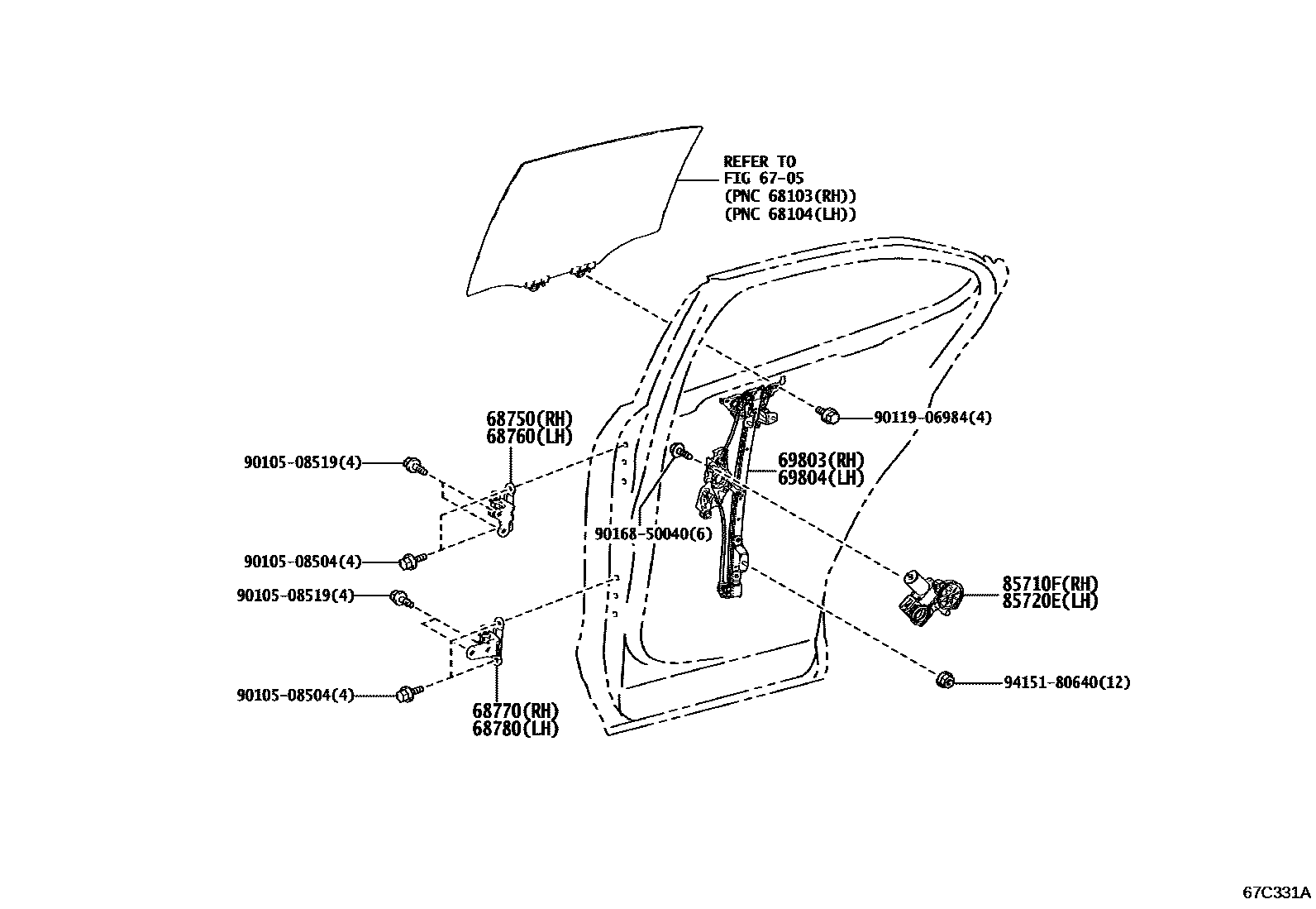 6707 — REAR DOOR WINDOW REGULATOR & HINGE