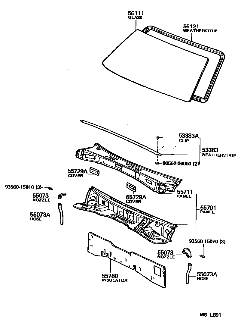 5553 — COWL PANEL & WINDSHIELD GLASS