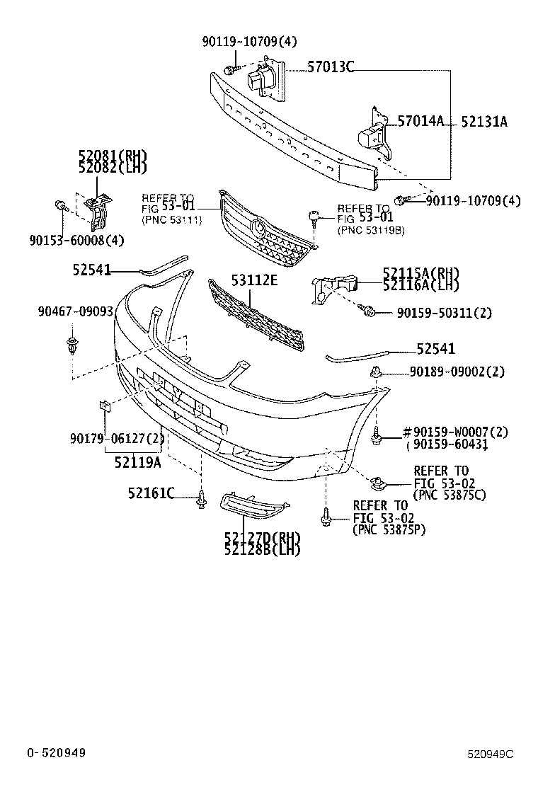 سپر جلو و قطعات زیر مجموعه ان کرولا