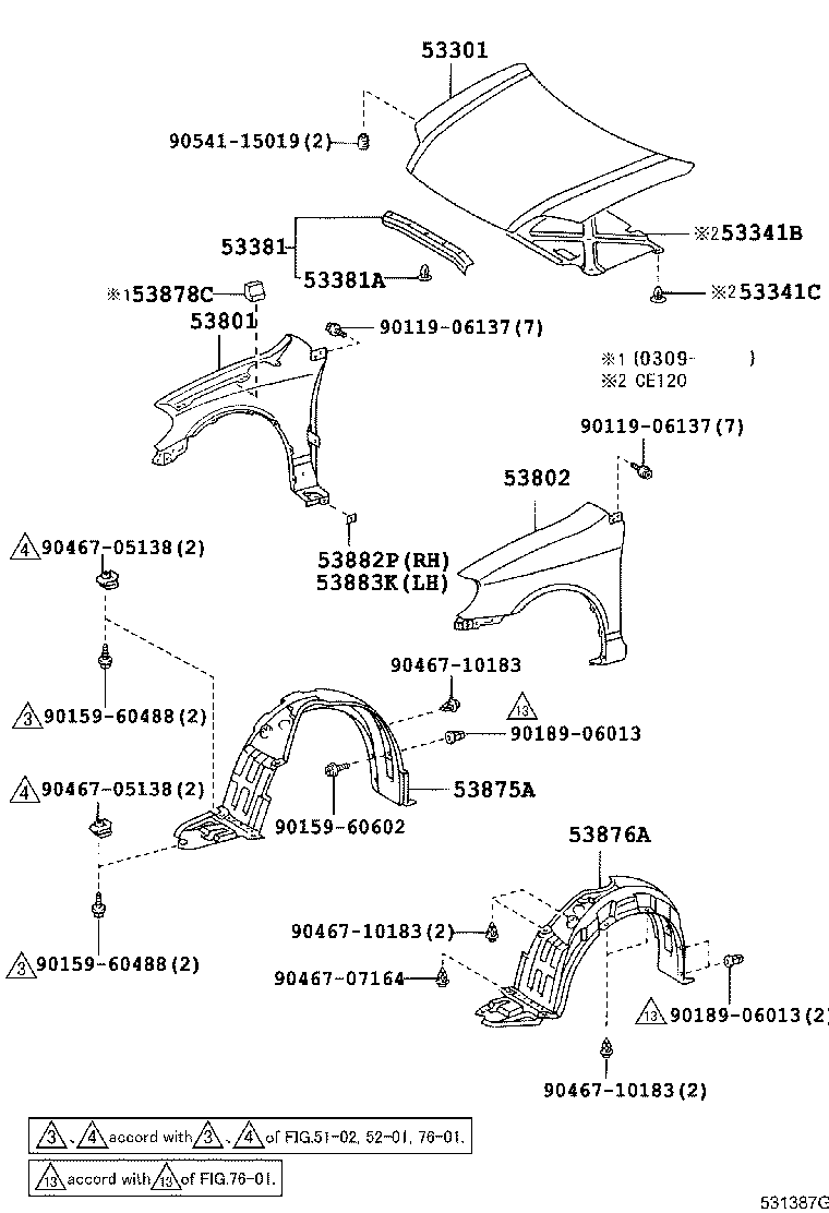 کاپوت و گلگیر جلو کرولا