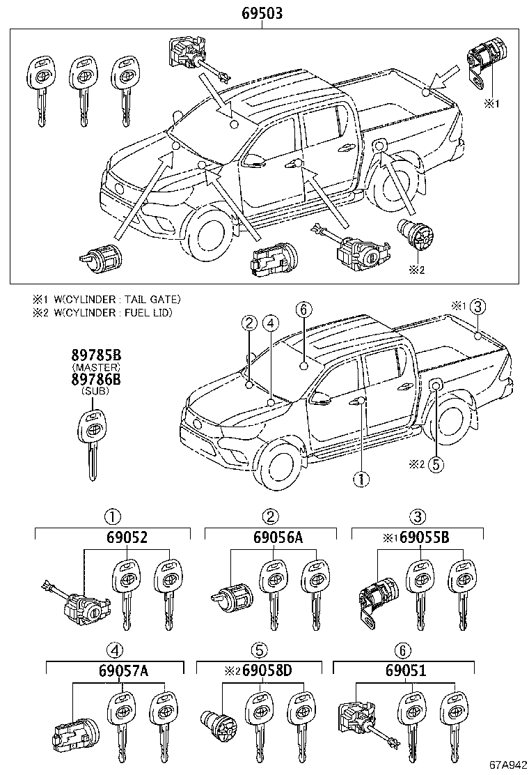 قفل کامل و متعلقات هایلوکس