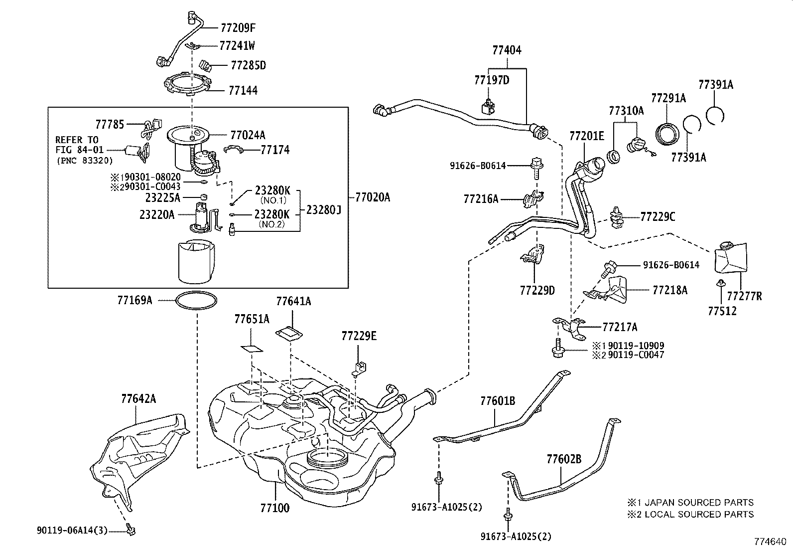 باک بنزین و قطعات آن کرولا